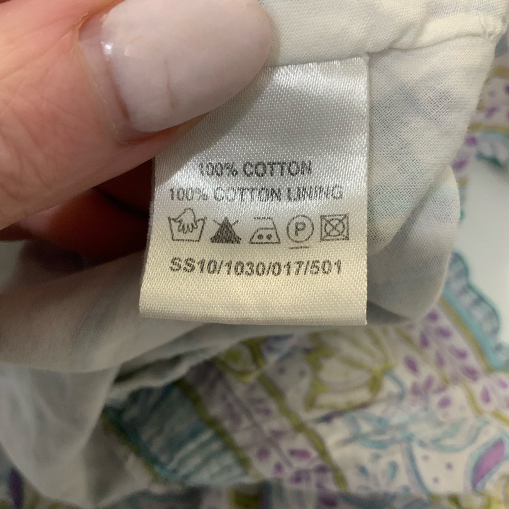 Anokhi East Sz 12 Purple Green Floral Ruffle Hem Cotton Midi Dress Sundress - Picture 7 of 7